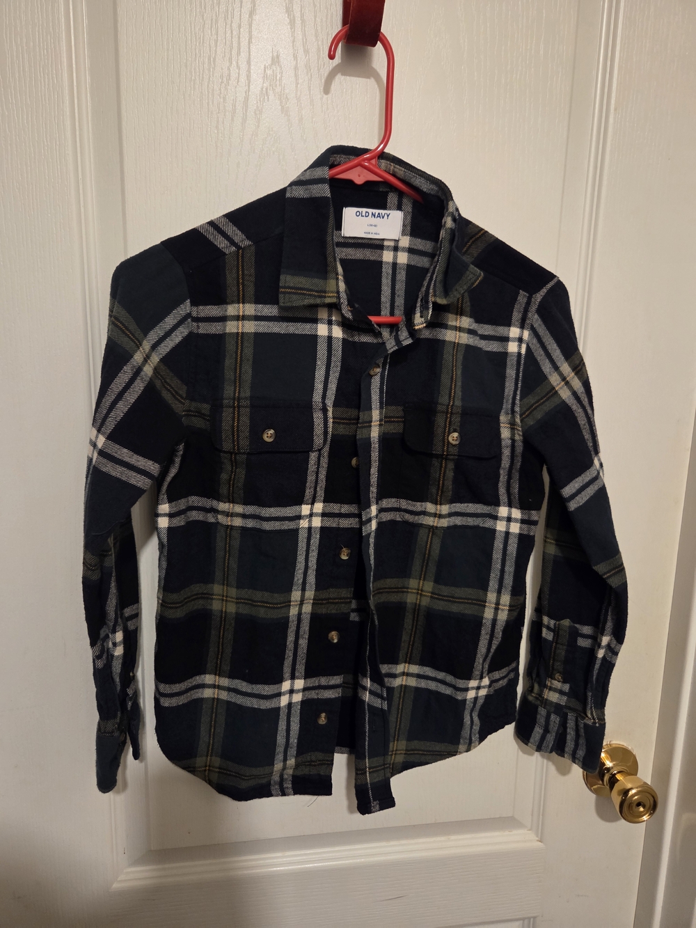 Old Navy Boy's Dark Green Plaid Button-Up Shirt